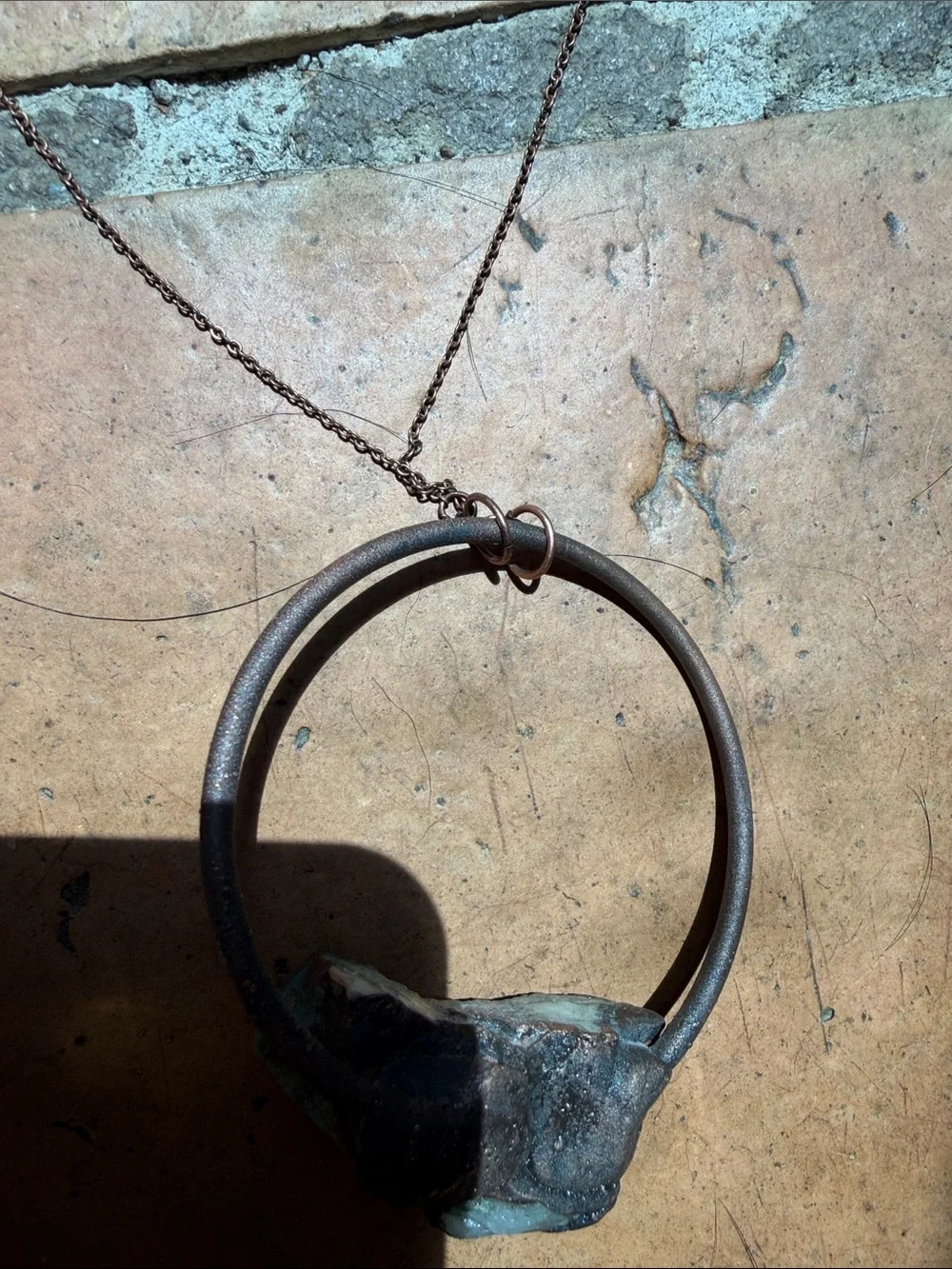 Turquoise Raw Stone Hoop Necklace - handmade in Colorado